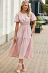Puff Sleeve Pleated High Waist Flowy Long Dress